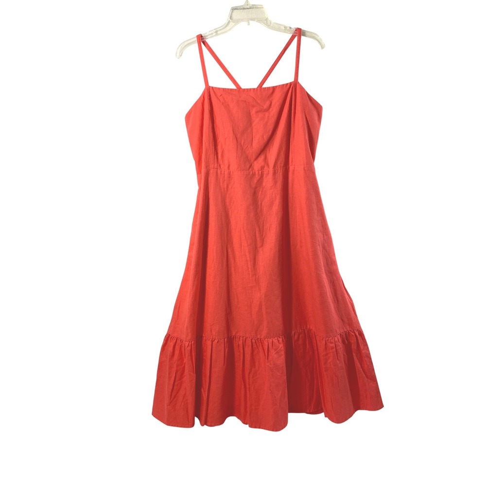 Gap Midi Sundress Womens 16 Coral Orange Linen Blend Tiered Vacation Summer